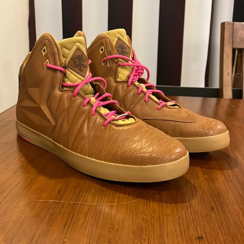Nike Brown High-Top Sneakers with Pink Laces
